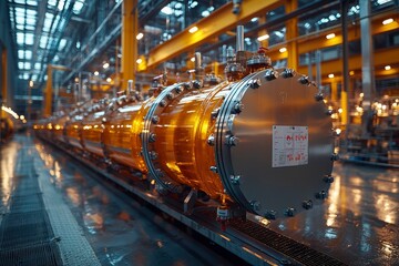 Close-up of Industrial Cylinders in a Factory Setting