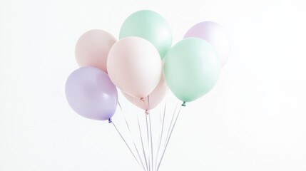 Wall Mural - a cluster of pastel-colored balloons in soft pink, lavender, and mint green, floating together in mi