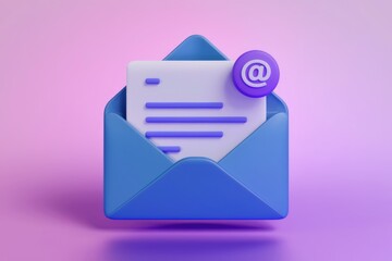 Fototapete - A blue envelope with a white letter and an email symbol.