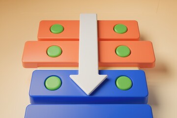 Poster - Abstract 3D illustration of a downward arrow with colorful blocks.