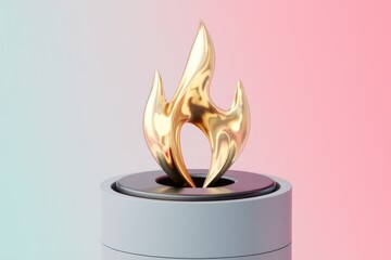 Aufkleber - A golden flame sculpture on a blue and pink gradient background.