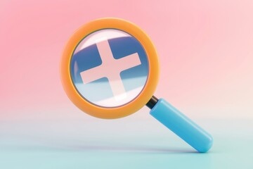 Fototapete - A magnifying glass with a white plus sign in the center  symbolizing search and discovery.
