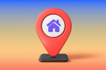 Leinwandbilder - A 3D red pin with a white circle containing a purple house icon.