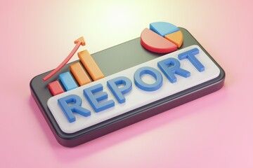 Poster - A 3D illustration of a report icon with a graph and pie chart.