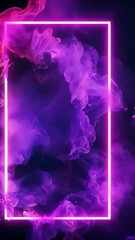 Wall Mural - neon frame glowing on purple smoke background