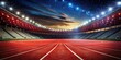 © Arnada - Night Photography of a Red Running Track with Carbon Coating and White Stripes in a Stadium Environment