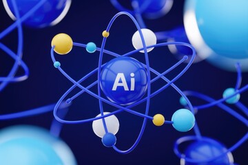 Poster - A 3D rendering of an atom with the symbol Ai in the center  representing artificial intelligence.
