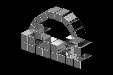 Fototapete - A 3D rendering of a silver arch constructed from small cubes.