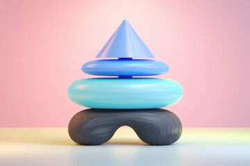 Aufkleber - A 3D rendering of a blue and black geometric stack against a pink and yellow background.