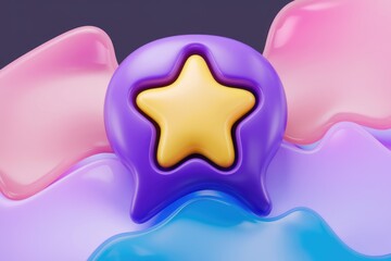 Poster - A 3D rendering of a yellow star inside a purple speech bubble.