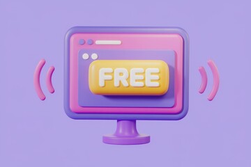 Aufkleber - A 3D rendering of a computer monitor with a FREE button  showcasing free online content.