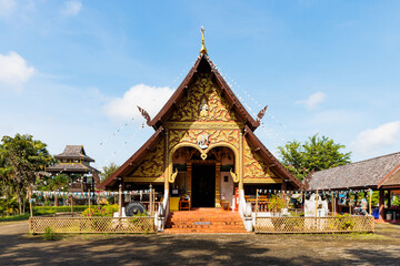 Nan, Thailand - September 27, 2022 : Old Wiharn of Tai Lue Style at Wat Rong Ngae registered by Nan Provincial Cultural Council as one of the oldest image halls of the province of Pua