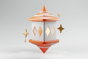 Aufkleber - A 3D rendering of an orange and white Ramadan lantern with glowing stars.