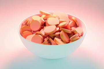 Poster - A white bowl overflowing with orange  circular food items.