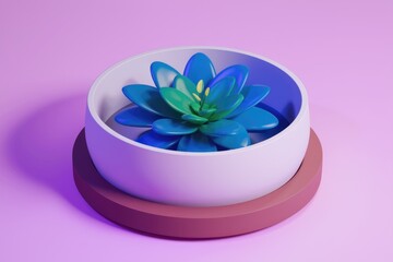 Aufkleber - A 3D rendered blue succulent plant in a white pot on a pink background.