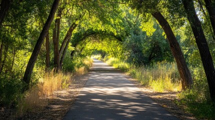 Poster - A Sunlit Path Through A Canopy of Green Trees