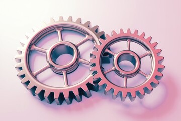 Poster - Two metallic gears interlocked  representing teamwork and collaboration.