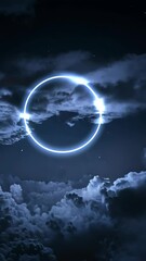 Wall Mural - Enchanting neon circle materializing in the dark night sky