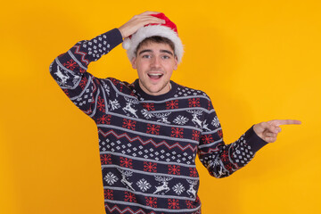 boy in christmas clothes and santa claus isolated on background