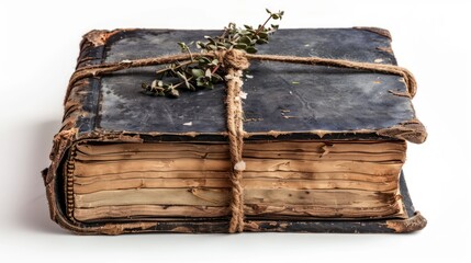 Isolated witch's potion book with eerie cover design on a white background