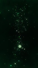 Wall Mural - Abstract shimmering green particles dynamic motion background, glowing stars and bokeh lights emerging from dark expanse, holiday celebration or New Year festive ambiance, Copy space.