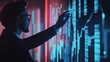 © Johannes - Uomo d'affari che tocca con la mano un grafico a linee ascendenti su uno schermo virtuale, concetto di crescita del business