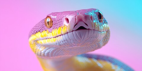 Wall Mural - Colorful Snake Portrait in Neon Light   Abstract Reptile Photography