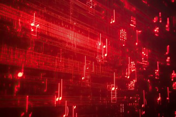 Red Music Notes Abstract Background with Lights Effect. generative ai