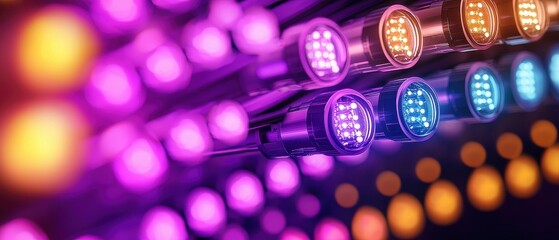 Fototapete - Colorful LED lights on a blurred background