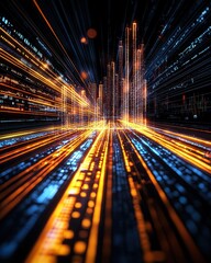 Aufkleber - Dynamic digital cityscape with glowing lines