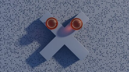 Wall Mural - abstract 3d animation: synchronized amber balls sliding on a cross
