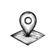 © Mark - Icon of a hand drawn gps map in black. Sign symbol and decoration element on white background. Isolated. Flat design. Modern illustration idea.
