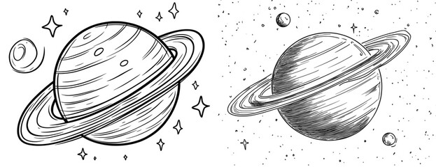 Drawing of the Solar System Planet Outline in Monochrome