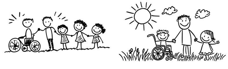 an outdoor family photo of a happy disabled boy and his family.