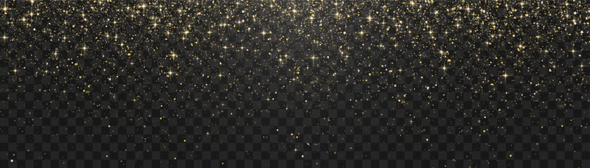 Wall Mural - Vector gold glitter particles with texture. Shimmering gold particles with a shine effect on a transparent background. Amber-colored stardust particles on a png background. Golden burst of confetti