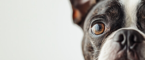 Wall Mural - boston terrier dog showing face with copy space banner