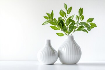 Two white vases placed next to each other on a surface