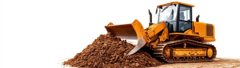 Bulldozer moving dirt, white isolate background.