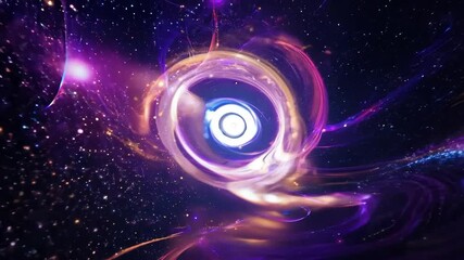 Wall Mural - Bright white and blue center is surrounded by purple and orange energy while stars shine in the background