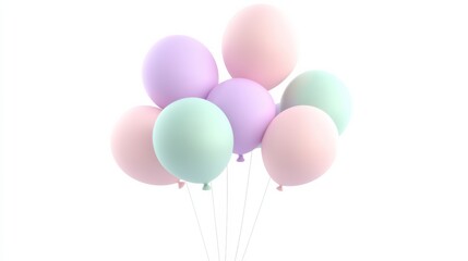Wall Mural - a cluster of pastel-colored balloons including pink, lavender, and mint green, floating in the air a