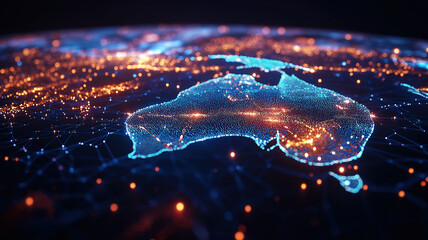 Wall Mural - stylish concept of global connectivity featuring a digital map of australia