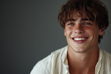 Portrait of smiling white cute teenage boy