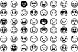 © Tarek - 60 unique emoticons in a colorful grid layout on white background for social media and app designs
