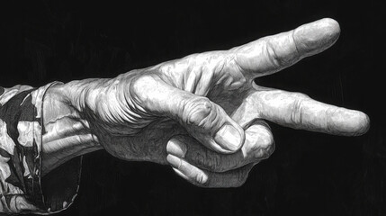 Wall Mural - A hand showing the  sign, outline illustration black and white.