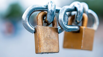 Wall Mural - Close up of Padlocks and Chain for Security and Protection