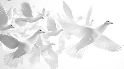 Wall Mural - Doves in flight against a bright background