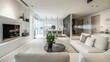 © ArpPSIqee - A sleek and minimalist living room design boasting a white canvas backdrop, Carefully arranged contemporary furnishings, Urban chic style