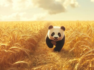 Wall Mural - giant panda eating bamboo