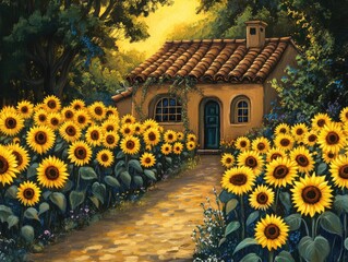 Sticker - house with sunflowers