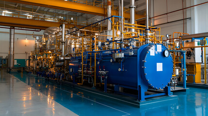 Modern Industrial Gas Boiler Room: An Efficient Setup for Heating and Energy Production in Commercial Applications